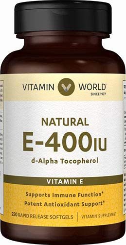 Vitamin World Natural Vitamin E 400IU 250 Softgels, Supports Immune Function,...