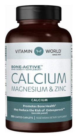 Vitamin World Calcium Magnesium Zinc"Promotes Bone Health 250 Coated caplets