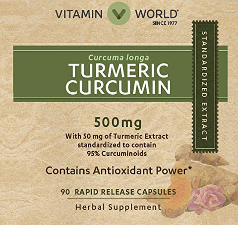 Vitamin World Turmeric Curcumin 500mg 90 Capsules, Standardized to Contain 95...