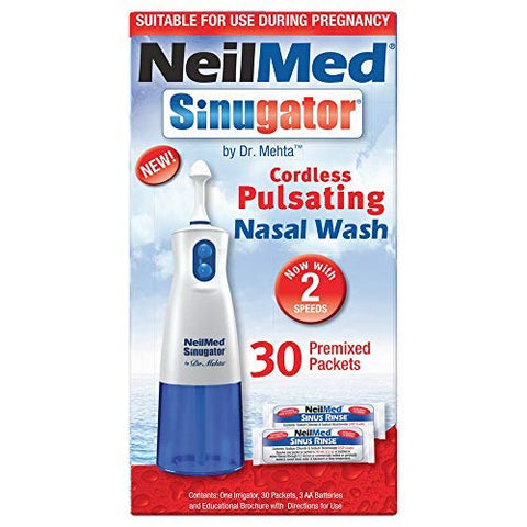 NeilMed Sinugator Cordless Pulsating Nasal Wash Kit with One Irrigator, 30 Pr...