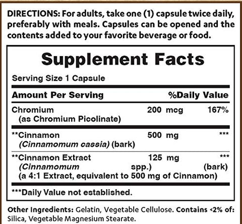 Vitamin World Cinnamon 1000 mg. Complex 120 Capsules, Chromium, High-Potency,...