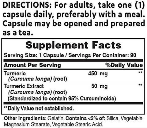 Vitamin World Turmeric Curcumin 500mg 90 Capsules, Standardized to Contain 95...