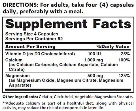 Vitamin World Calcium Magnesium Plus Vitamin D3 250 Capsules, Promotes Bone H...