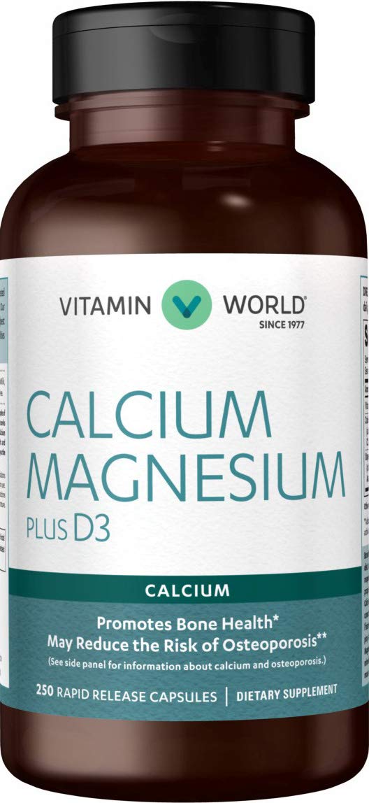 Vitamin World Calcium Magnesium Plus Vitamin D3 250 Capsules, Promotes Bone H...