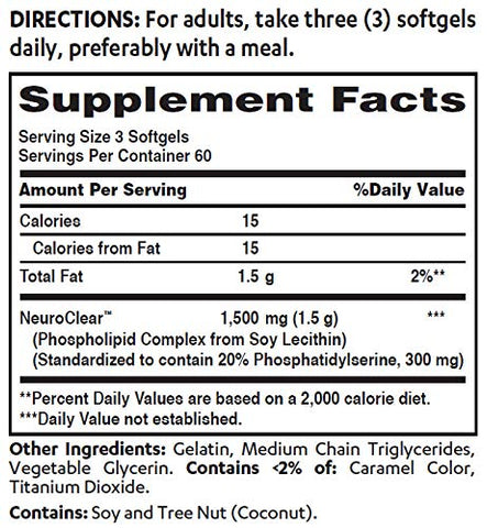 Vitamin World NeuroClear™ Phosphatidylserine 100 mg. 180 Softgels, PS Levels,...