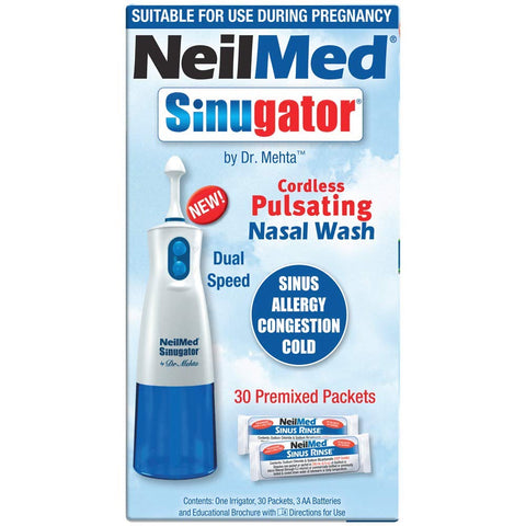 NeilMed Sinugator Cordless Pulsating Nasal Wash Kit with One Irrigator, 30 Pr...