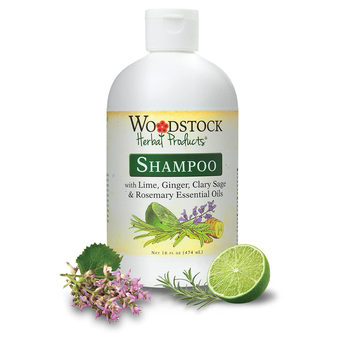 WOODSTOCK HERBAL PRODUCTS Lime, Ginger, Clary Sage, Rosemary Shampoo 16 Ounce