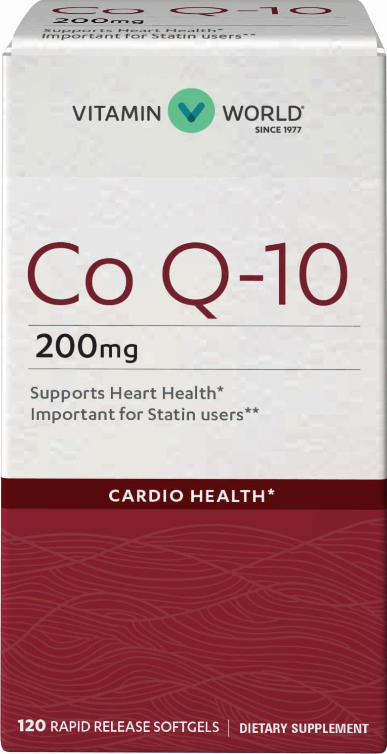 Vitamin World Co Q-10 200 mg. 120 Softgels, Heart Health, Cardio Support, Rap...