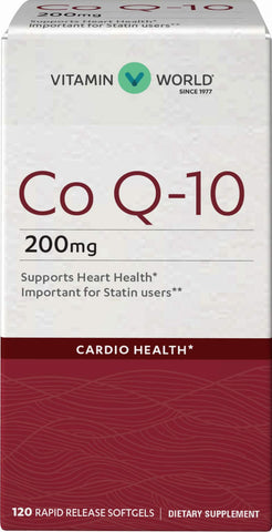 Vitamin World Co Q-10 200 mg. 120 Softgels, Heart Health, Cardio Support, Rap...