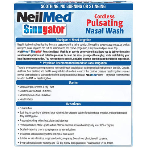 NeilMed Sinugator Cordless Pulsating Nasal Wash Kit with One Irrigator, 30 Pr...