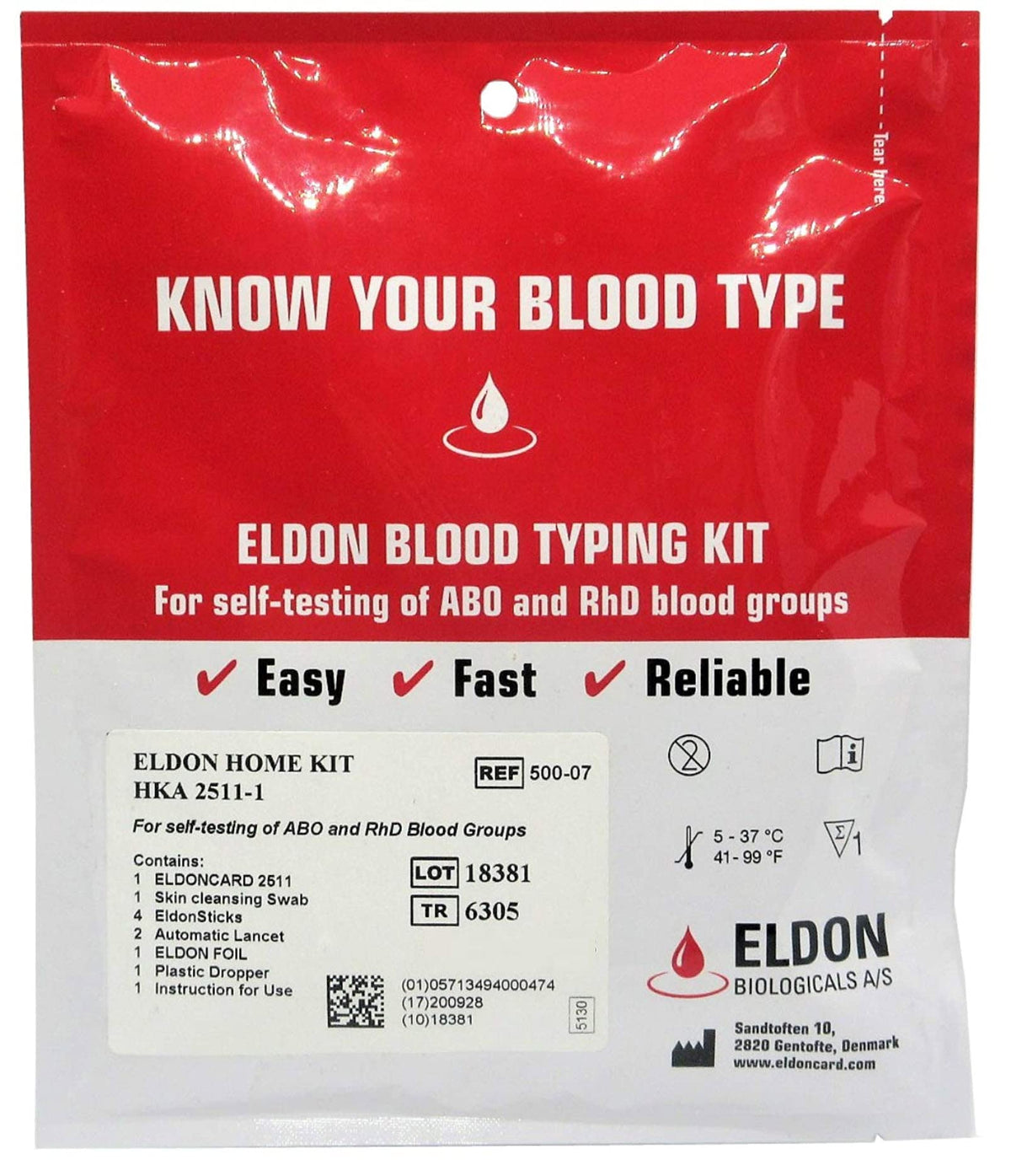 Eldoncard Blood Type Test (Complete Kit) - Air Sealed Envelope, Safety Lancet...