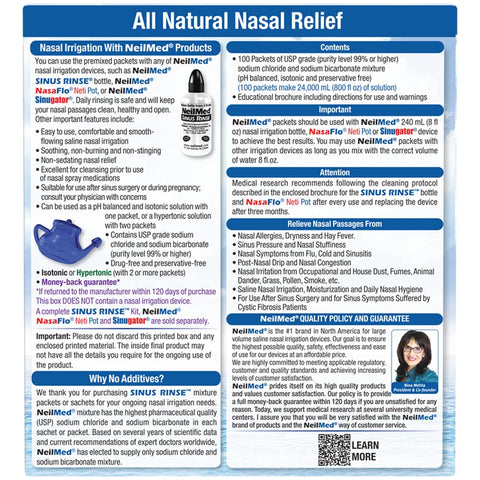 NeilMed Sinus Rinse All Natural Relief Premixed Refill Packets 100 Each