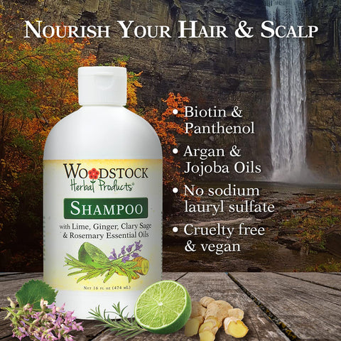 WOODSTOCK HERBAL PRODUCTS Lime, Ginger, Clary Sage, Rosemary Shampoo 16 Ounce