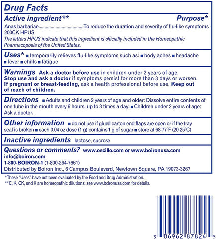 Boiron Oscillococcinum for Flu-like Symptoms Pellets, 30 Count/0.04 Oz each -...