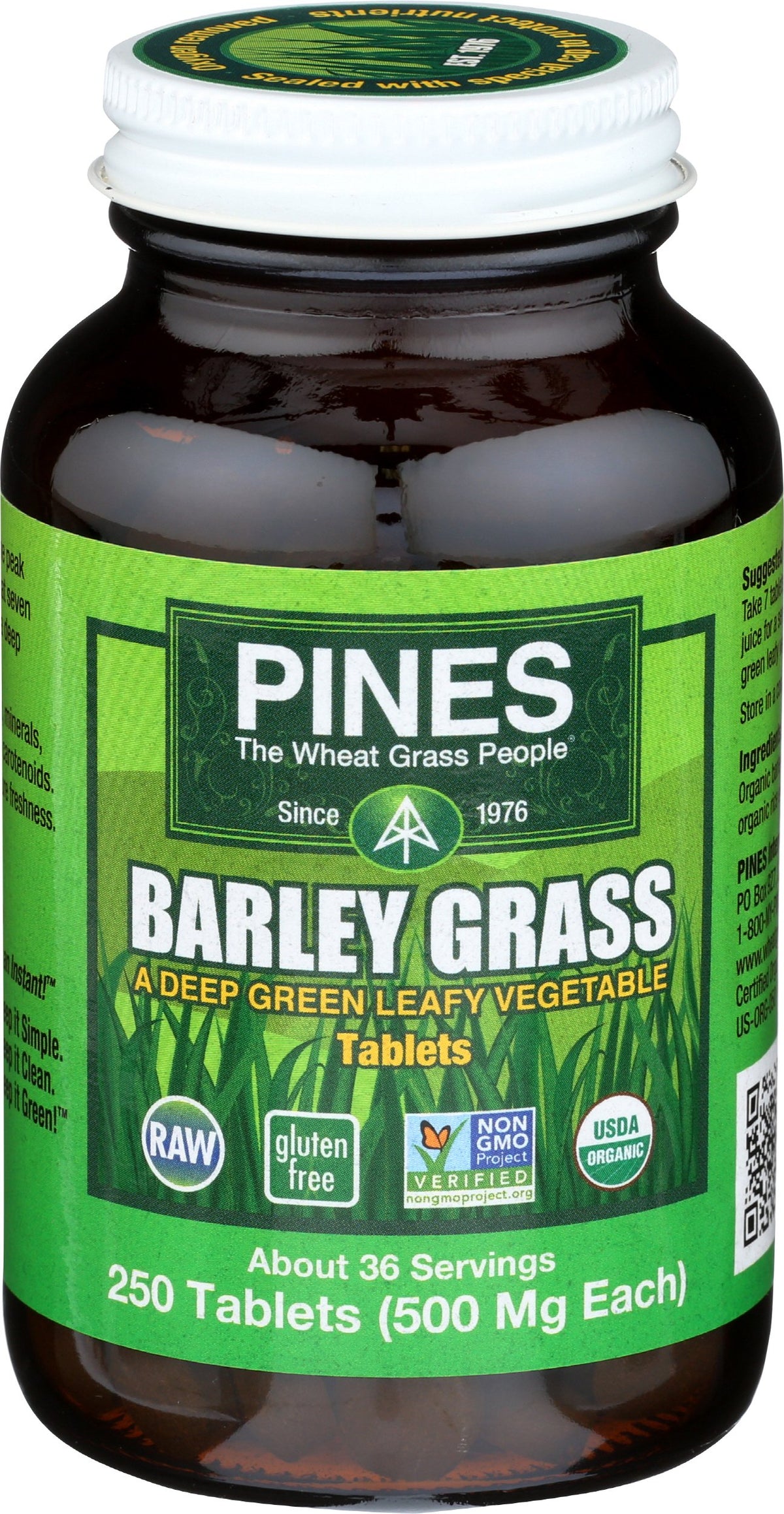 Pines Organic Barley Grass, 500 mg, 250 Count Tablets