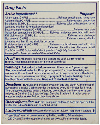 Boiron Coldcalm Homeopathic Medicine for Cold Relief,60 Count